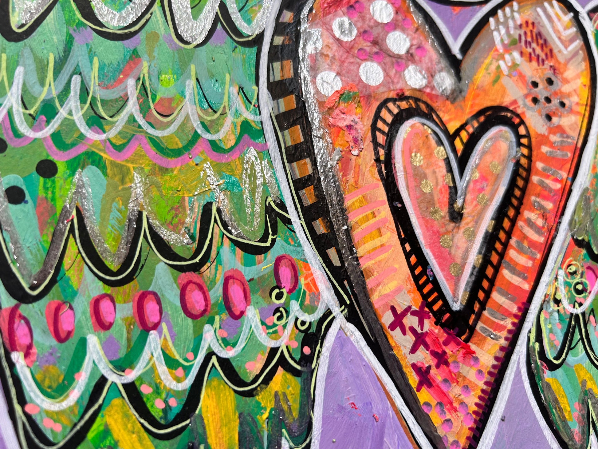 Milagro Heart Original painting on paper 8x10 in close up