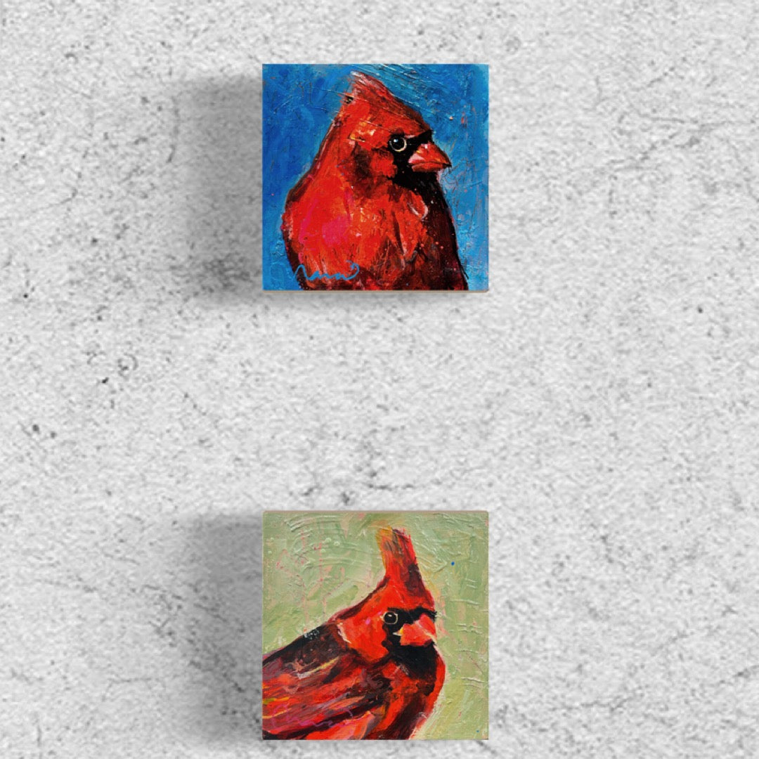 Cardinal original paintings 6x6 in