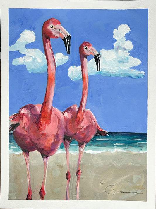 Newlywed Flamingos at the beach