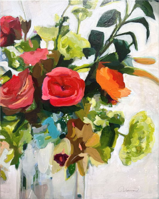 Colorful bouquet of flowers in a vase on a white background